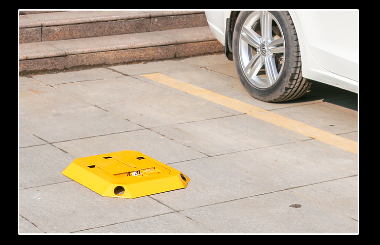 Thick cast iron hinge detail for VIP parking slot security lock in Europe